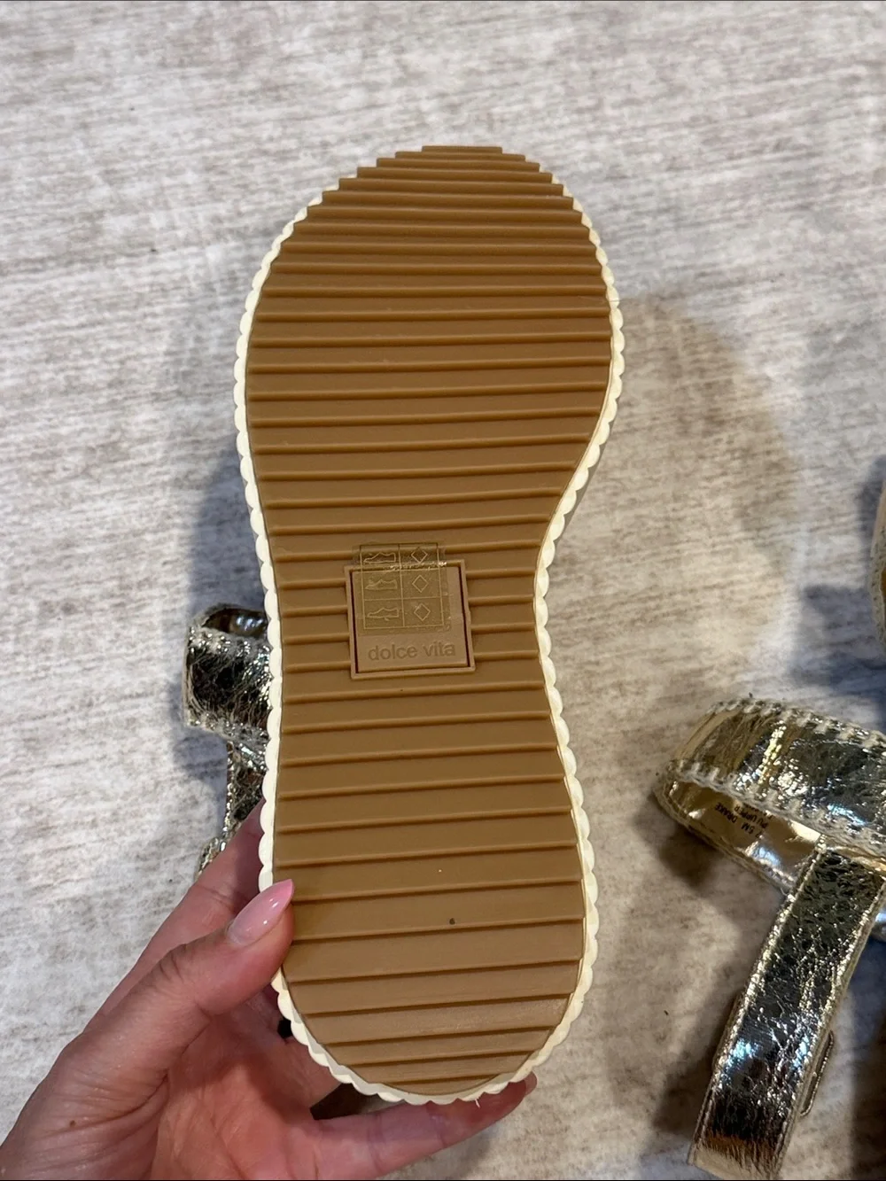 Dolce Vita women’s size 7.5 Shimmery Gold Strappy Platform Sandals. Like new